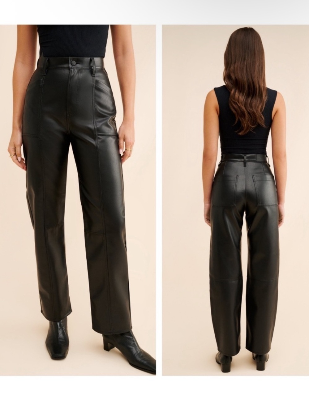 Pistola Taylor High Rise Bowed Straight Pants Black Vegan Faux Leather